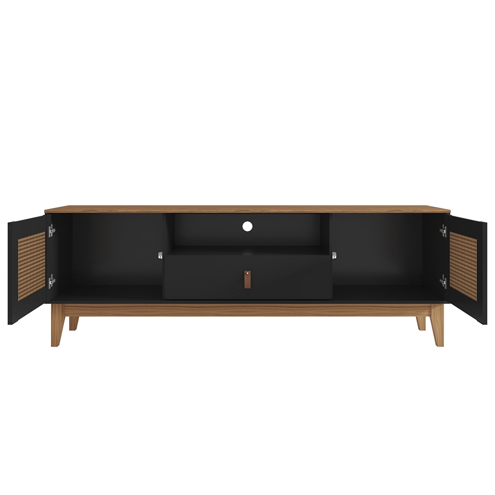 Rack Bancada TV 60 Pol 160cm Pé Madeira Dalva Preto/Cedro C14 - Mpozenato