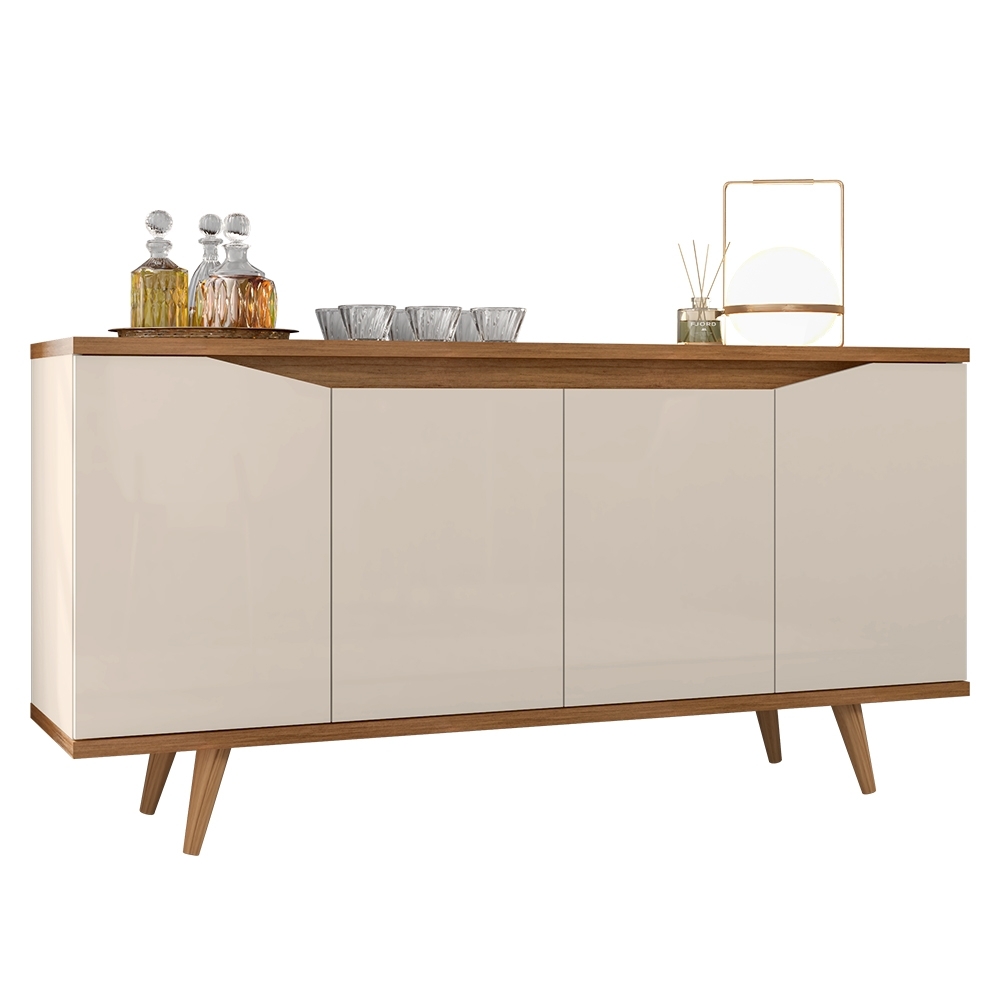 Buffet Aparador 160cm 4 Portas Pé Madeira Lady Off/Cedro C14 - Mpozenato