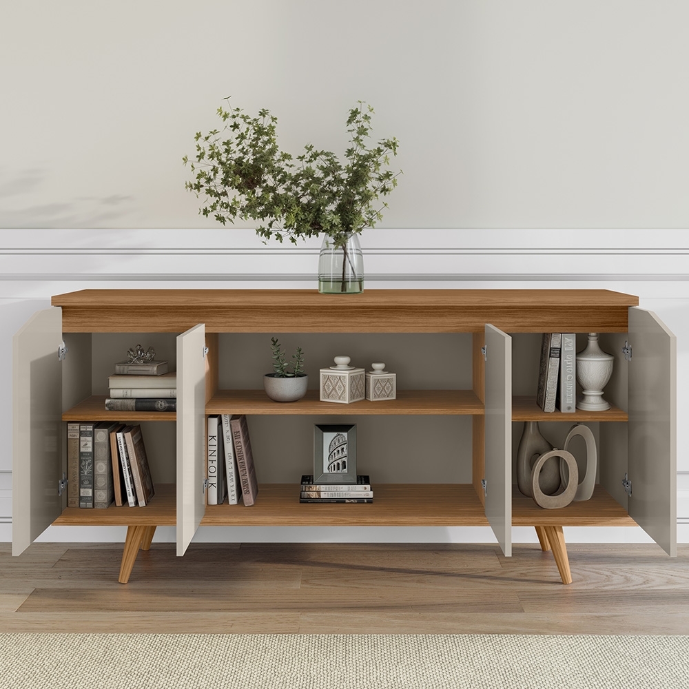 Buffet Aparador 160cm 4 Portas Pé Madeira Lady Off/Cedro C14 - Mpozenato