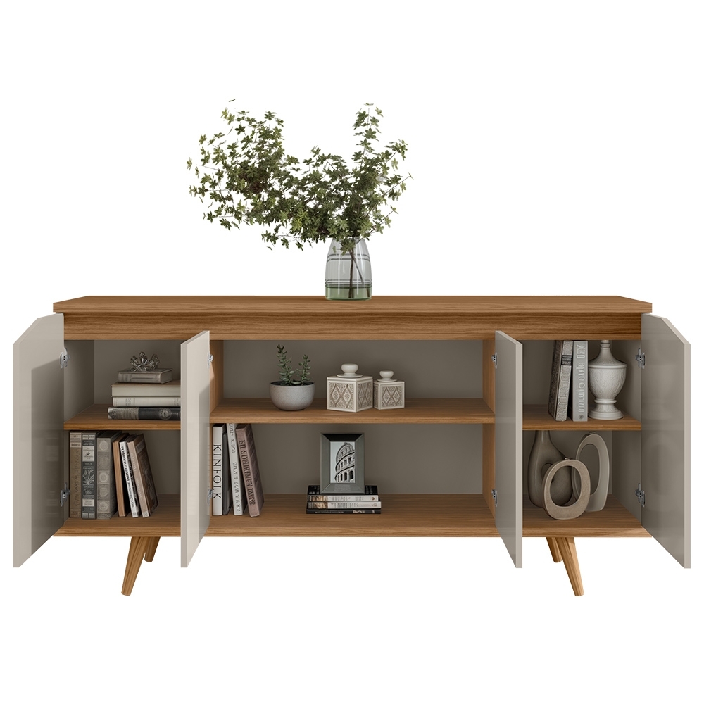 Buffet Aparador 160cm 4 Portas Pé Madeira Lady Off/Cedro C14 - Mpozenato