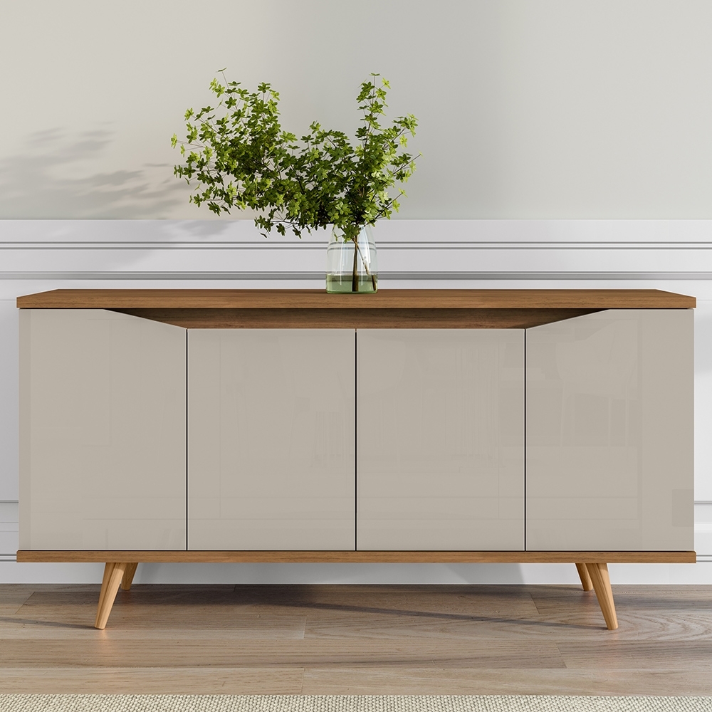 Buffet Aparador 160cm 4 Portas Pé Madeira Lady Off/Cedro C14 - Mpozenato