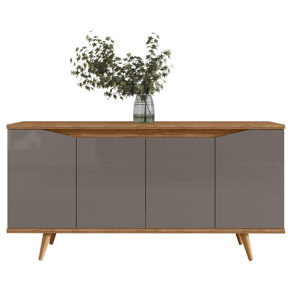 Buffet Aparador 160cm 4 Portas Pé Madeira Lady Cinza/Cedro C14 - Mpozenato
