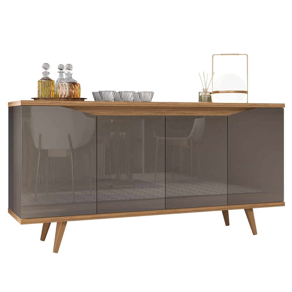 Buffet Aparador 160cm 4 Portas Pé Madeira Lady Cinza/Cedro C14 - Mpozenato