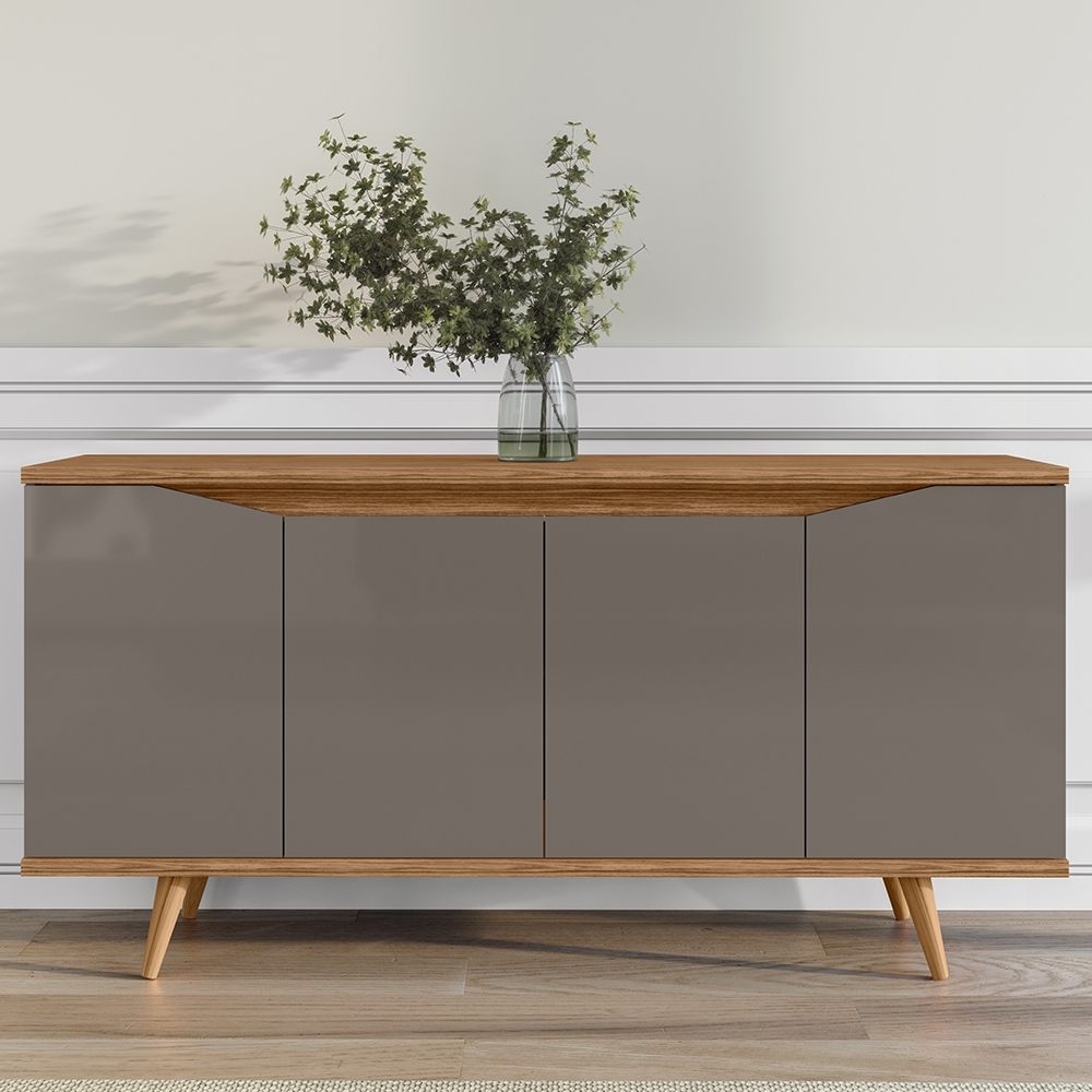 Buffet Aparador 160cm 4 Portas Pé Madeira Lady Cinza/Cedro C14 - Mpozenato