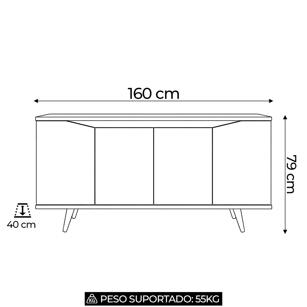 Buffet Aparador 160cm 4 Portas Pé Madeira Lady Cinza/Cedro C14 - Mpozenato