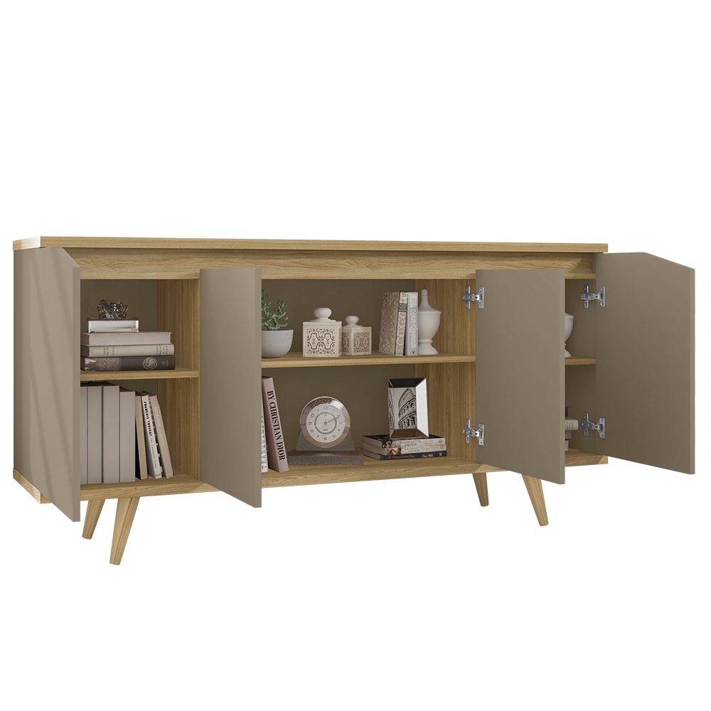 Buffet Aparador 160cm 4 Portas Pé Madeira Lady Fendi/Hannover C14 - Mpozenato