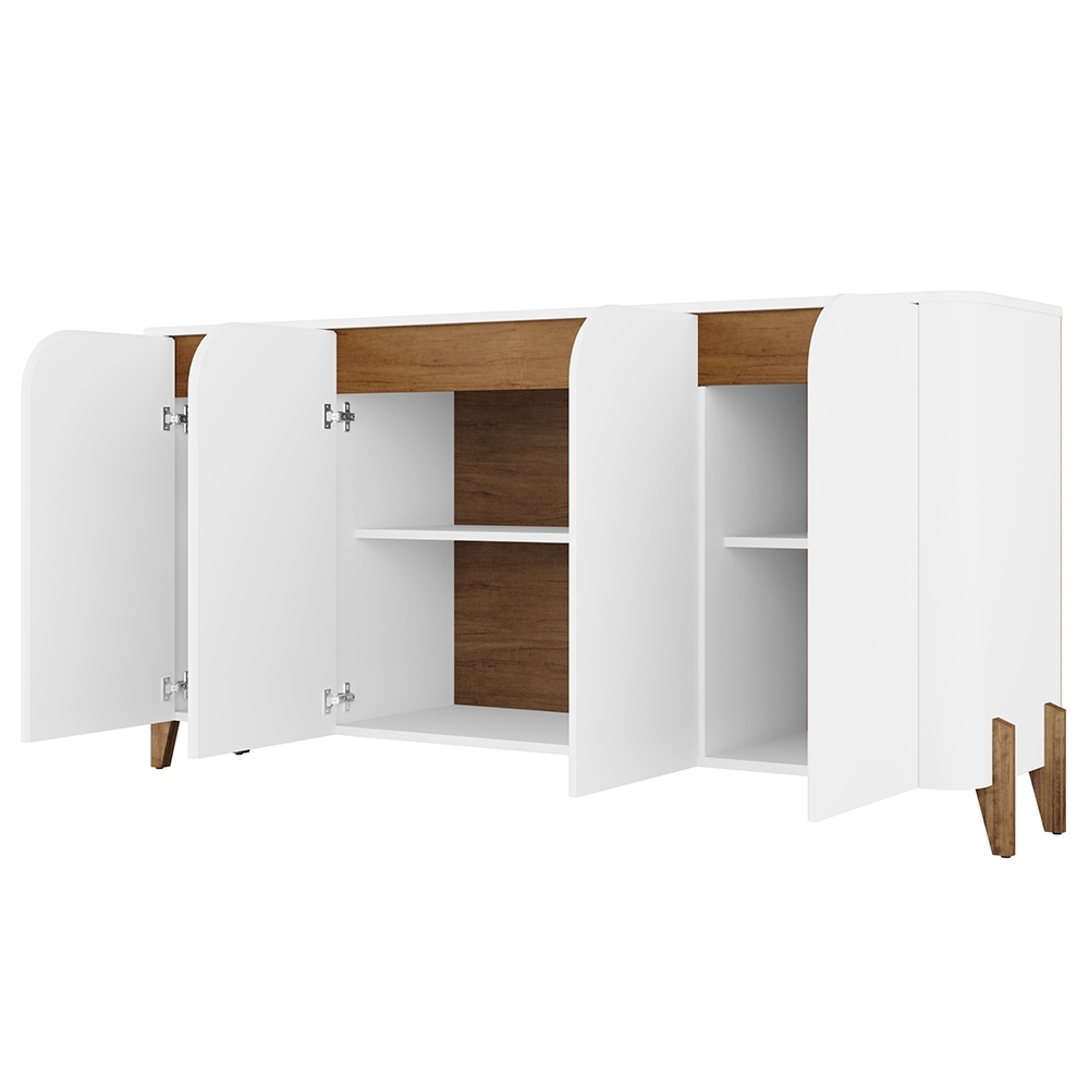 Buffet Aparador 165cm 4 Portas Pé Madeira Aspen Branco/Cedro C14 - Mpozenato