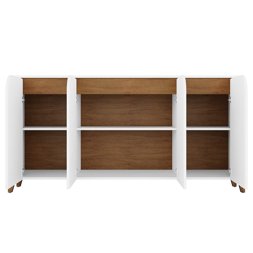 Buffet Aparador 165cm 4 Portas Pé Madeira Aspen Branco/Cedro C14 - Mpozenato