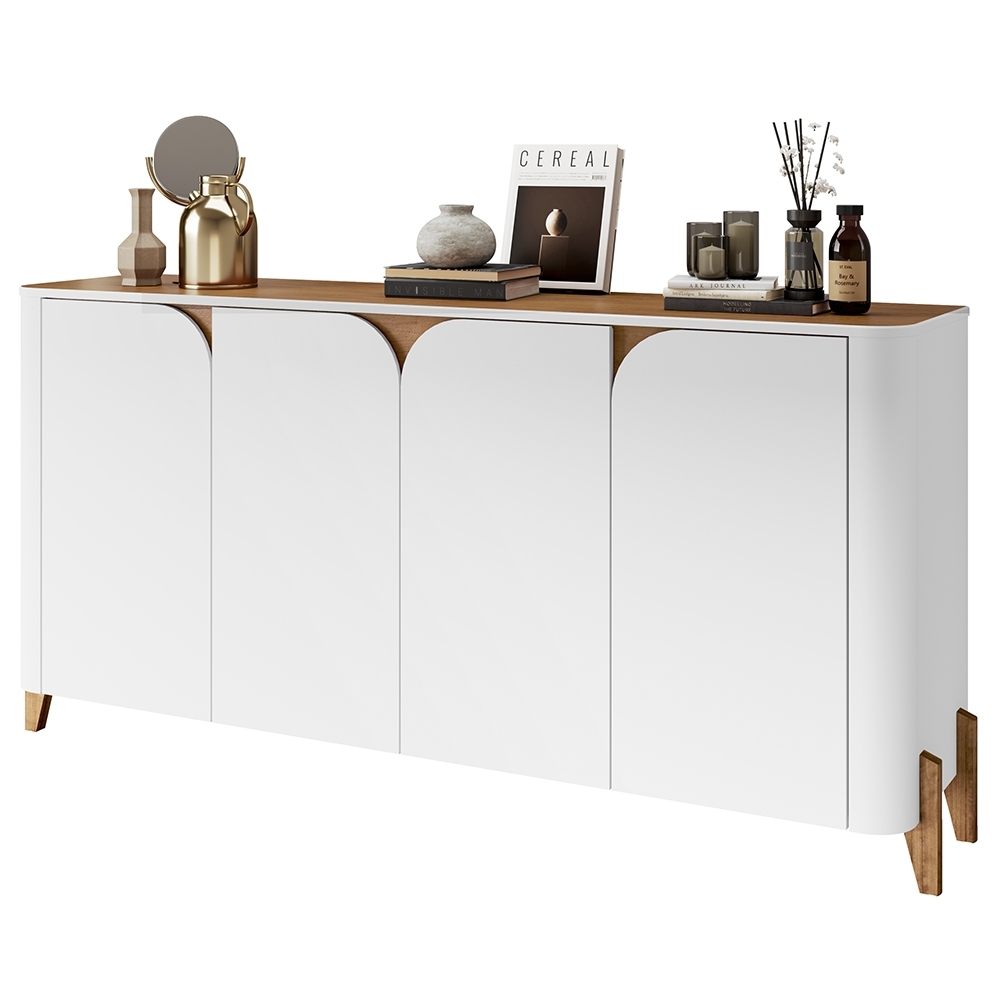 Buffet Aparador 165cm 4 Portas Pé Madeira Aspen Branco/Cedro C14 - Mpozenato