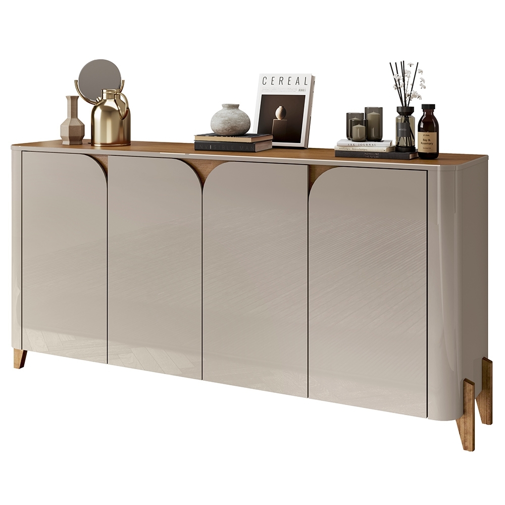 Buffet Aparador 165cm 4 Portas Pé Madeira Aspen Off/Cedro C14 - Mpozenato