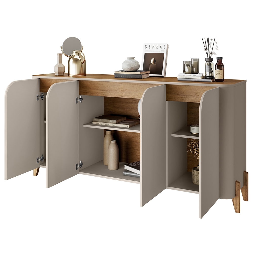 Buffet Aparador 165cm 4 Portas Pé Madeira Aspen Off/Cedro C14 - Mpozenato