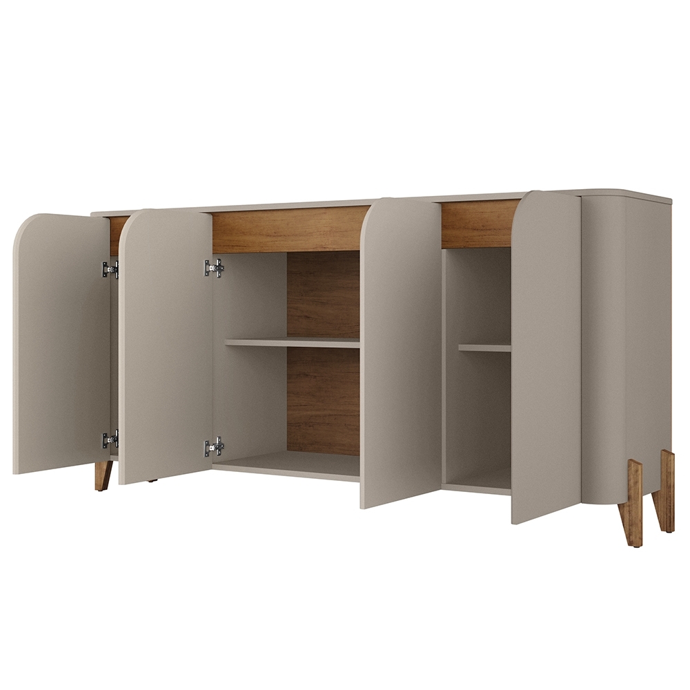 Buffet Aparador 165cm 4 Portas Pé Madeira Aspen Off/Cedro C14 - Mpozenato
