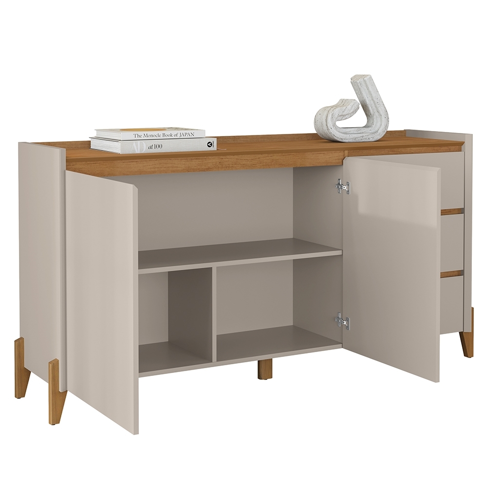 Buffet Aparador 166cm 2 Portas 3 Gavetas Donni Cedro/Off C14 - Mpozenato