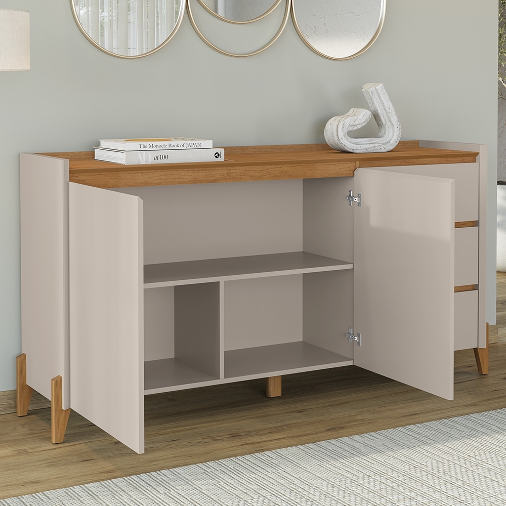 Buffet Aparador 166cm 2 Portas 3 Gavetas Donni Cedro/Off C14 - Mpozenato