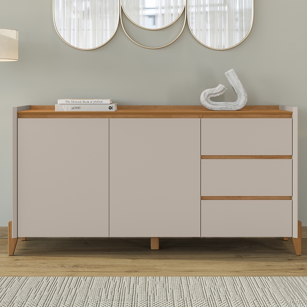 Buffet Aparador 166cm 2 Portas 3 Gavetas Donni Cedro/Off C14 - Mpozenato