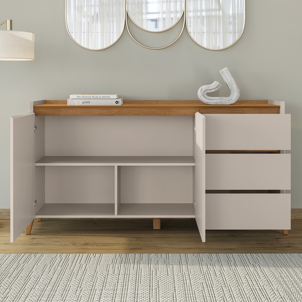 Buffet Aparador 166cm 2 Portas 3 Gavetas Donni Cedro/Off C14 - Mpozenato