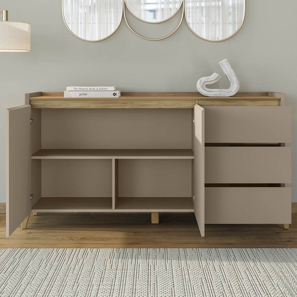 Buffet Aparador 166cm 2 Portas 3 Gavetas Donni Hannover/Fendi C14 - Mpozenato