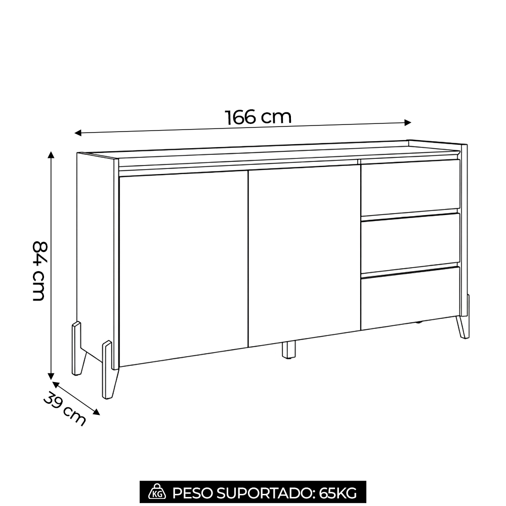 Buffet Aparador 166cm 2 Portas 3 Gavetas Donni Hannover/Fendi C14 - Mpozenato