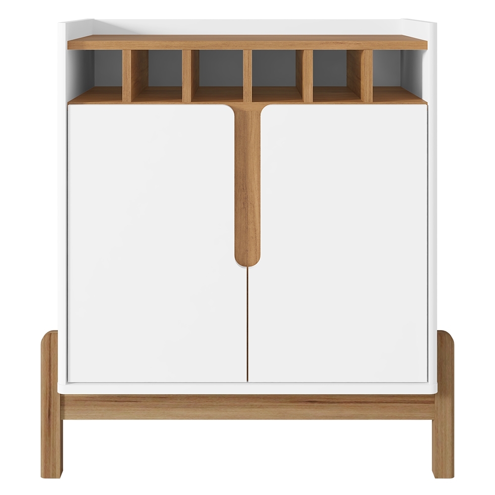 Balcão Aparador Bar 75cm Com Adega Apollo Branco/Cedro C14 - Mpozenato