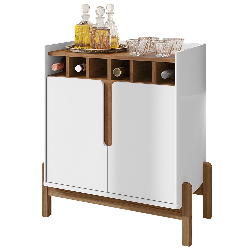 Balcão Aparador Bar 75cm Com Adega Apollo Branco/Cedro C14 - Mpozenato