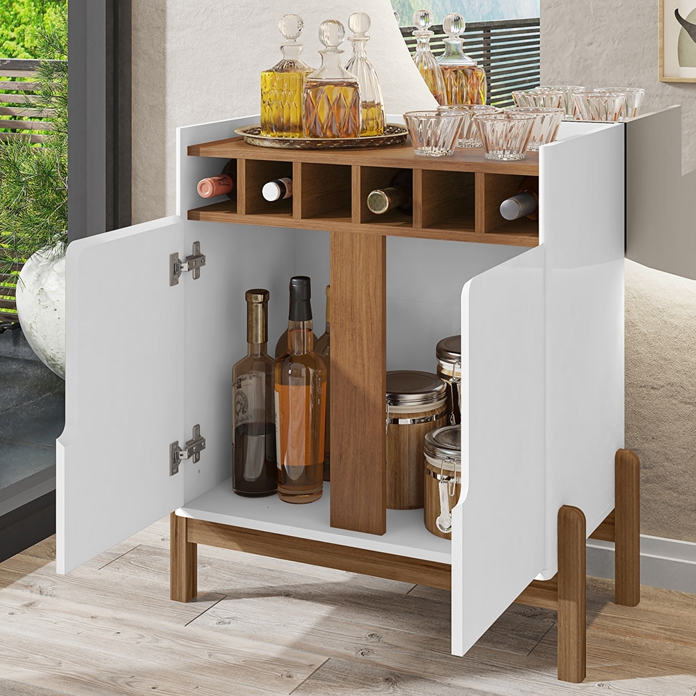 Balcão Aparador Bar 75cm Com Adega Apollo Branco/Cedro C14 - Mpozenato