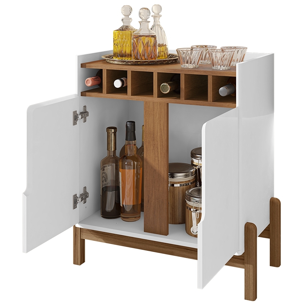 Balcão Aparador Bar 75cm Com Adega Apollo Branco/Cedro C14 - Mpozenato