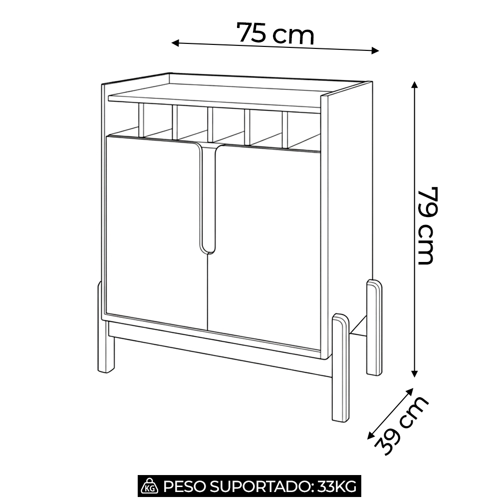 Balcão Aparador Bar 75cm Com Adega Apollo Cedro C14 - Mpozenato