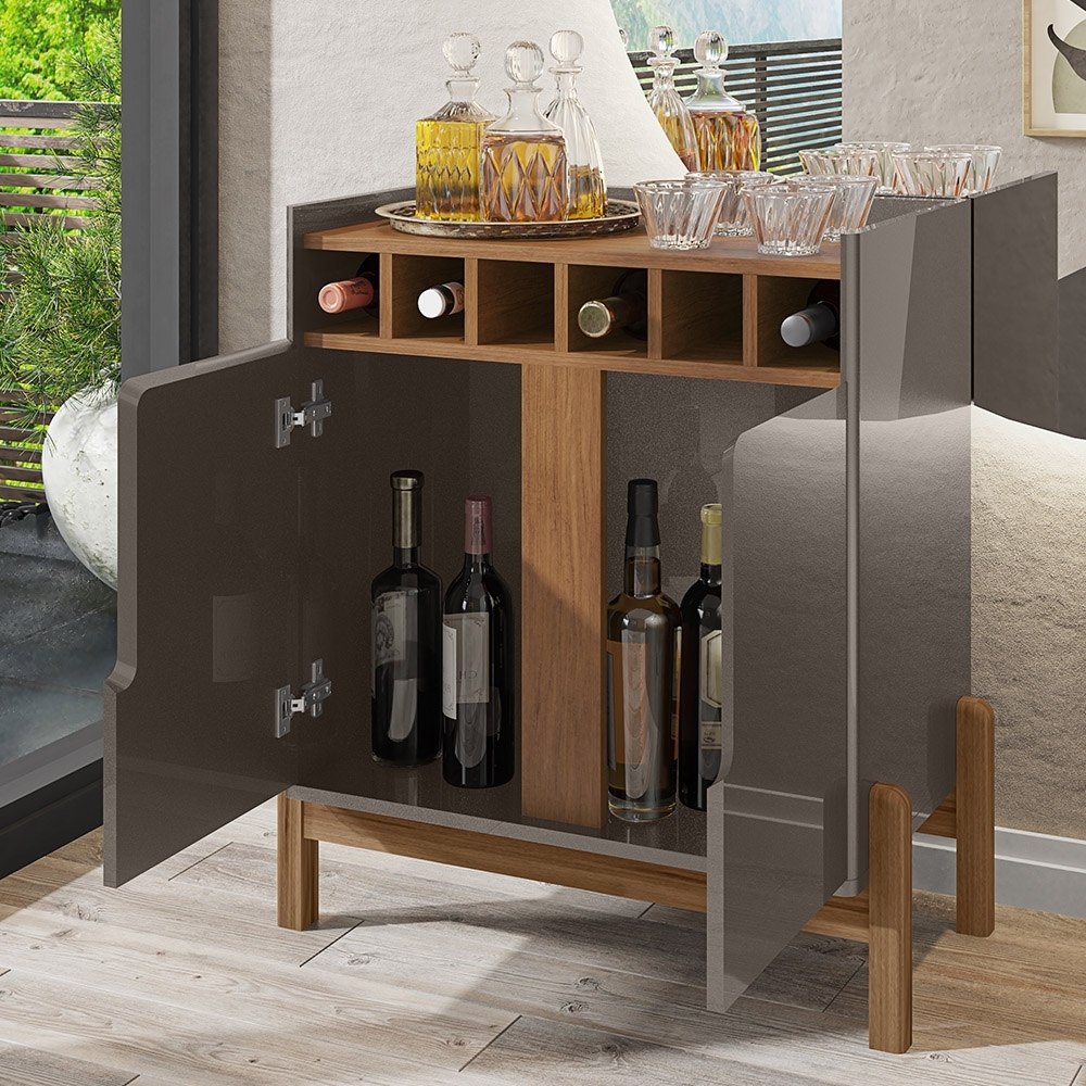 Balcão Aparador Bar 75cm Com Adega Apollo Cinza/Cedro C14 - Mpozenato