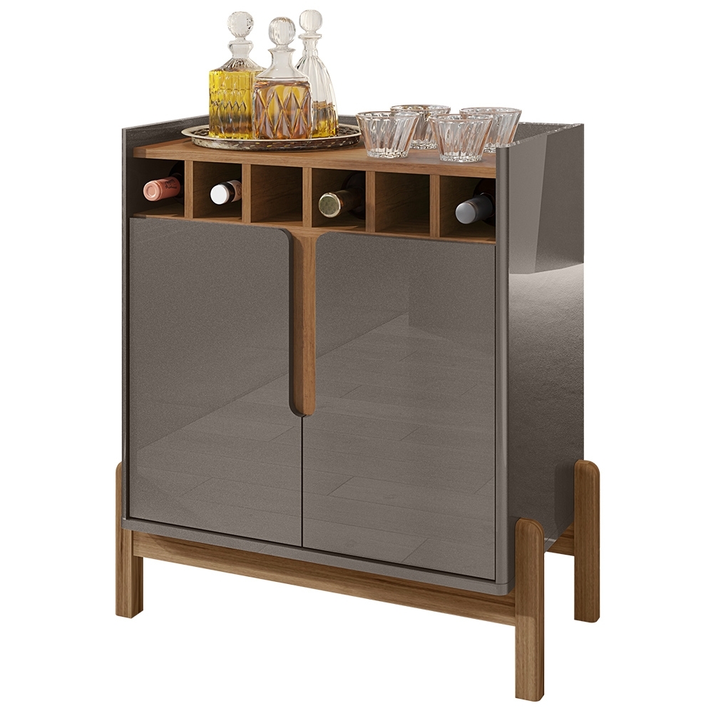 Balcão Aparador Bar 75cm Com Adega Apollo Cinza/Cedro C14 - Mpozenato