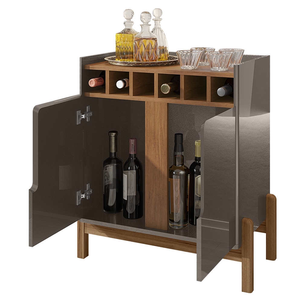 Balcão Aparador Bar 75cm Com Adega Apollo Cinza/Cedro C14 - Mpozenato