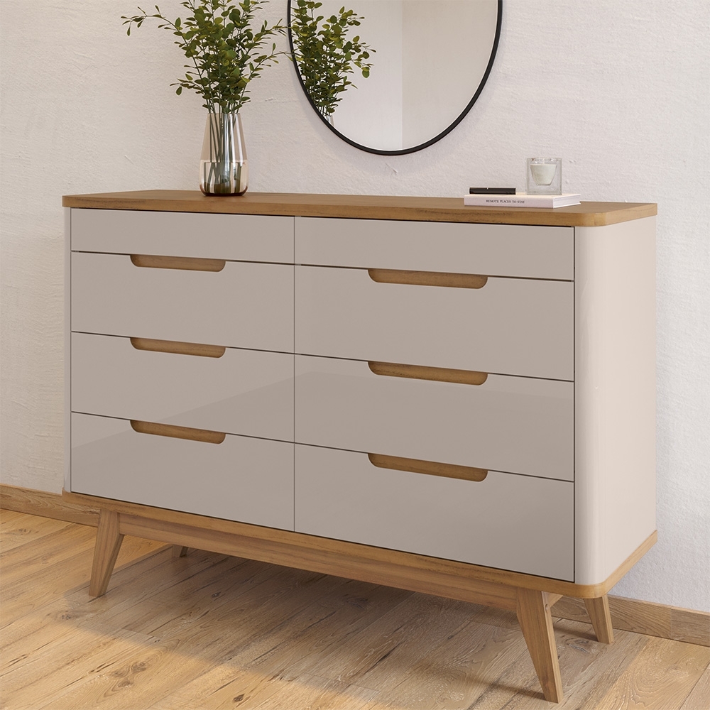 Cômoda Quarto 135cm Orgânica 8 Gavetas Luke Off/Cedro C14 - Mpozenato