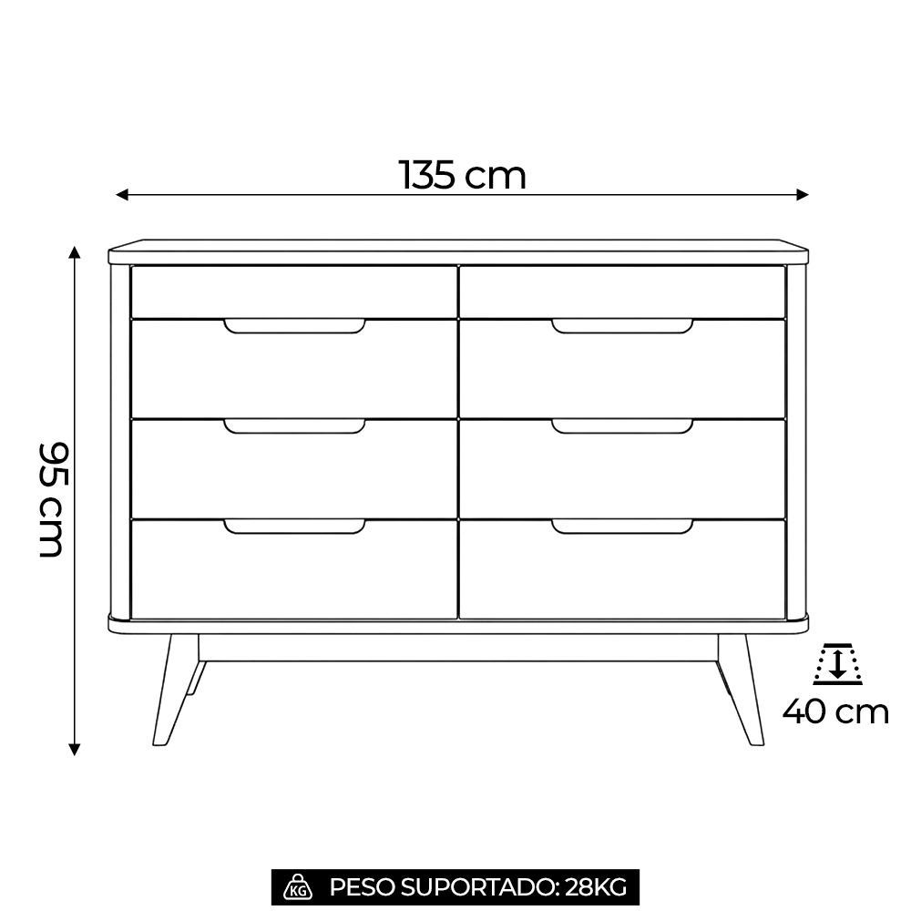 Cômoda Quarto 135cm Orgânica 8 Gavetas Luke Off/Cedro C14 - Mpozenato