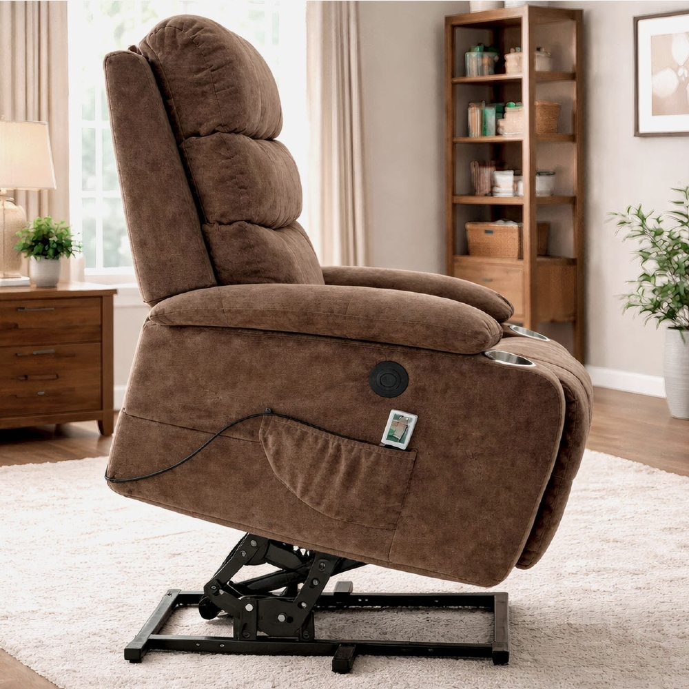 Poltrona Reclinável Elétrica Lift com Elevação Nantes Linho Soft Marrom C01 - Mpozenato