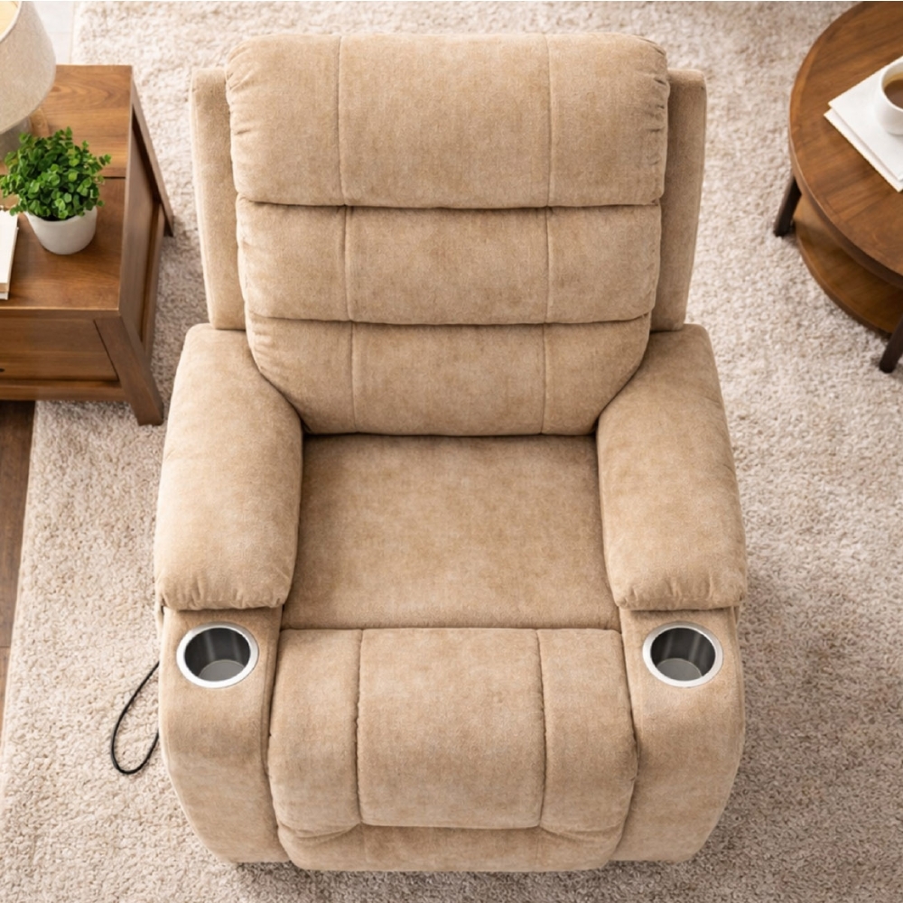 Poltrona Reclinável Elétrica Lift com Elevação Nantes Linho Soft Bege C01 - Mpozenato