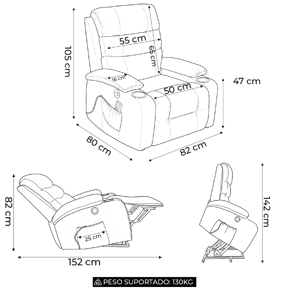 Poltrona Reclinável Elétrica Lift com Elevação Nantes Linho Soft Cinza C01 - Mpozenato