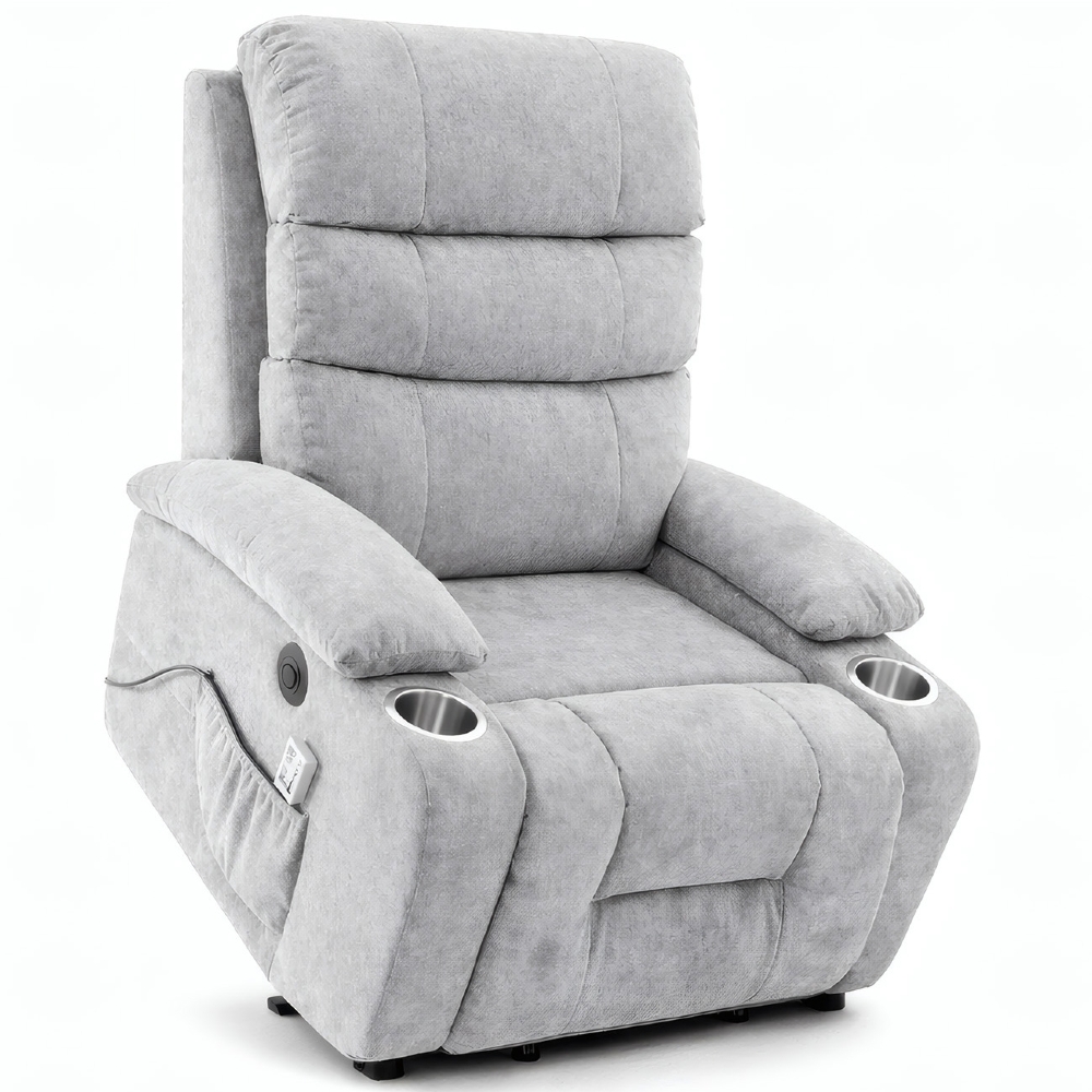 Poltrona Reclinável Elétrica Lift com Elevação Nantes Linho Soft Cinza C01 - Mpozenato