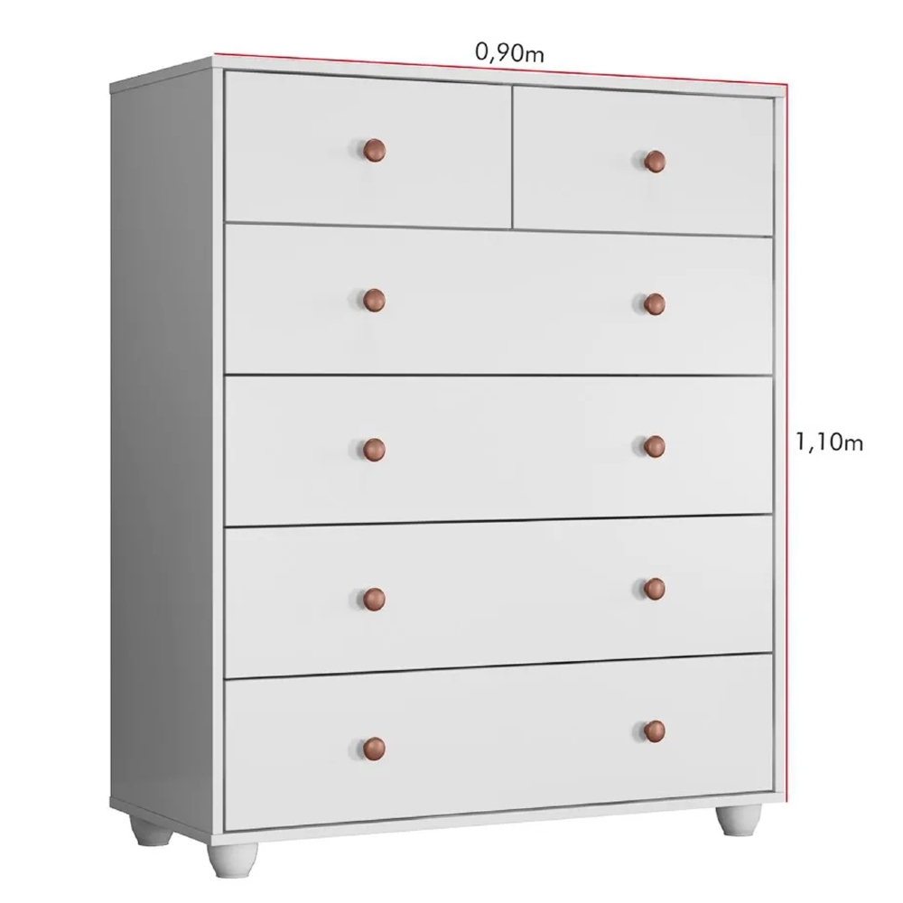 Cômoda 90cm 6 Gavetas Glória A02 Branco Fosco Liso - Mpozenato