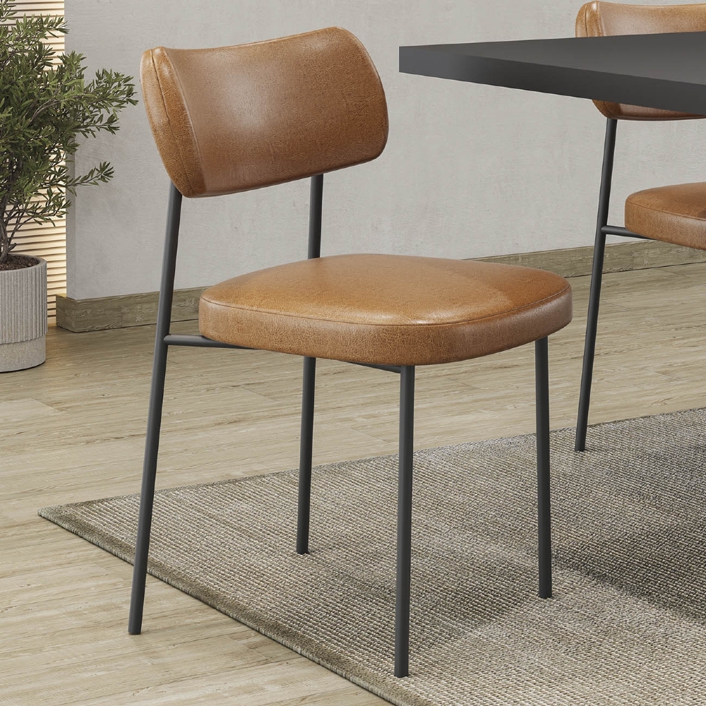 Cadeira de Jantar Estofada Kit 2 Milli A14 Sintético Caramelo - Mpozenato