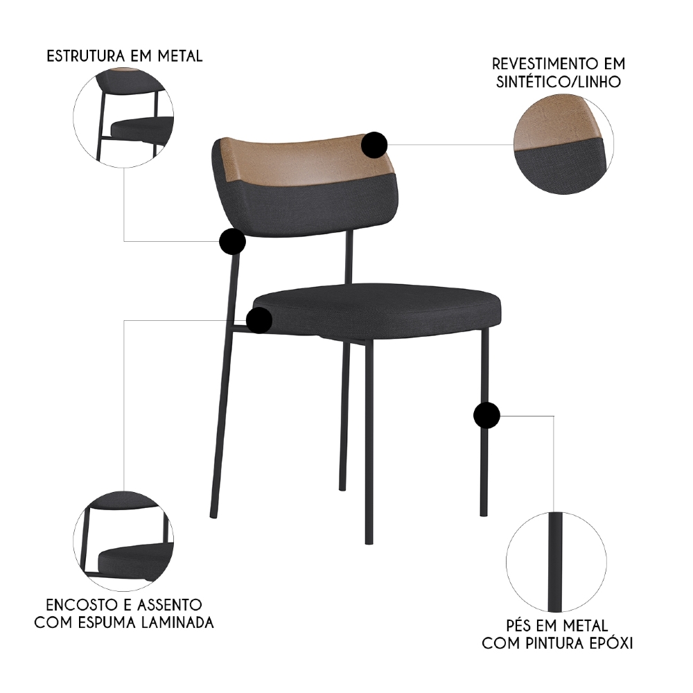 Kit 8 Cadeiras Estofadas Milli Sintético/Linho A14 Caramelo/Grafite - Mpozenato