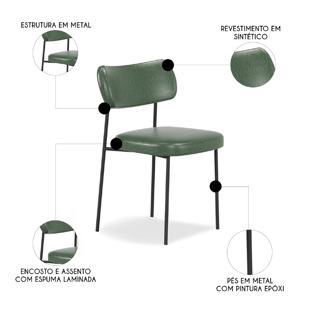 Cadeira de Jantar Estofada Kit 6 Milli A14 Sintético Verde Musgo - Mpozenato