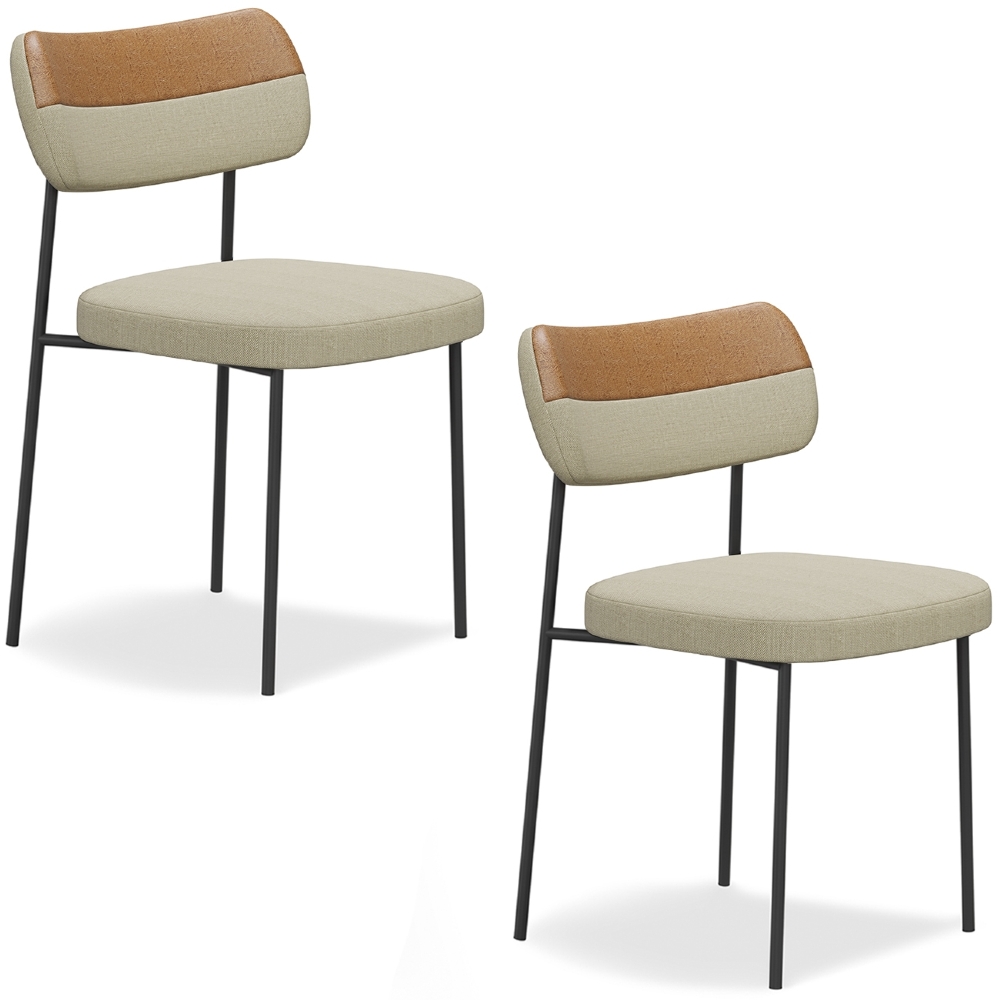 Cadeira de Jantar Estofada Kit 2 Milli A14 Linho Caramelo/Areia - Mpozenato