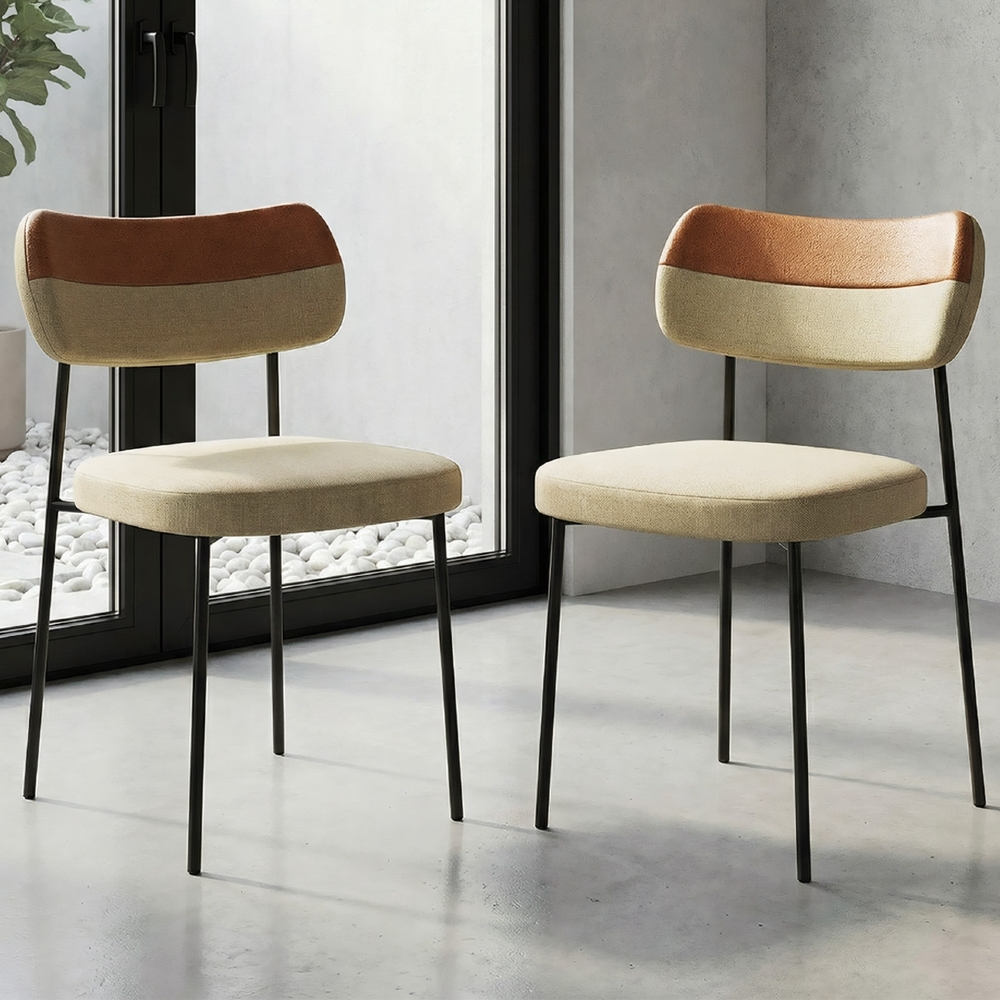 Cadeira de Jantar Estofada Kit 6 Milli A14 Linho Caramelo/Areia - Mpozenato