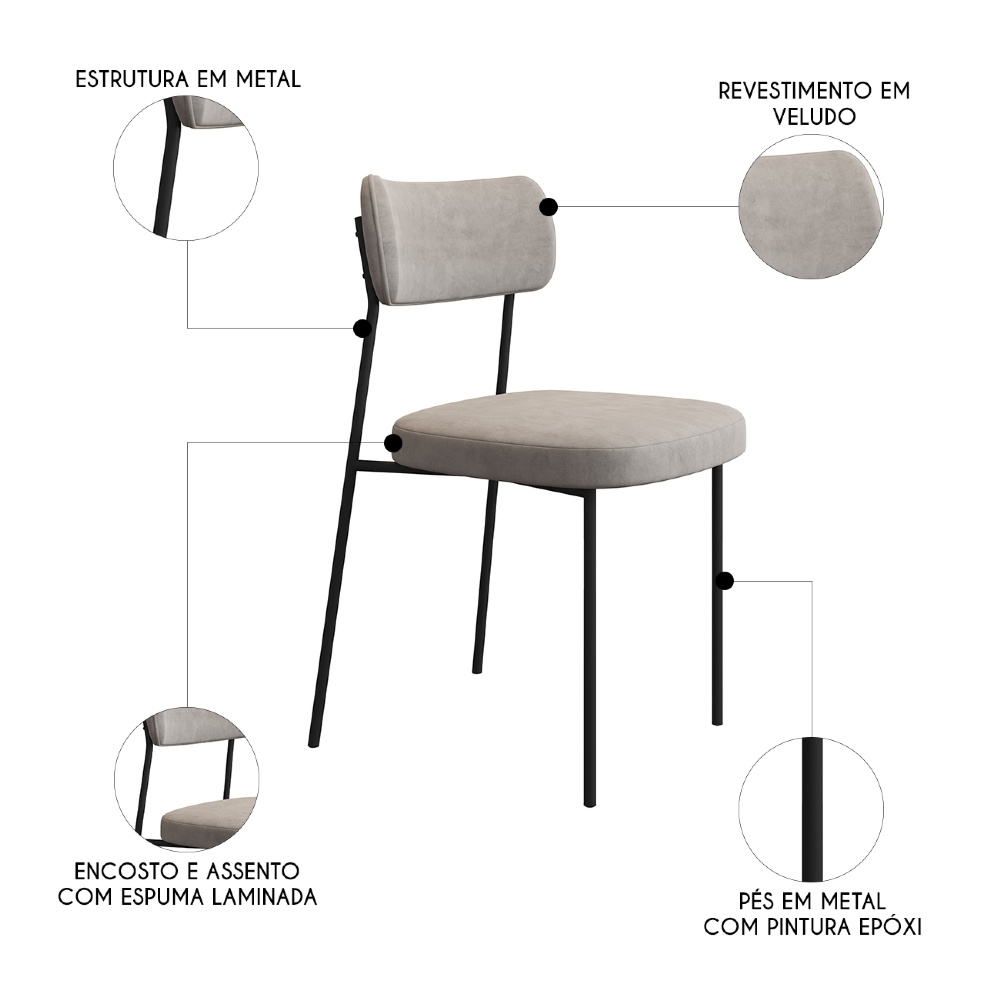 Cadeira de Jantar Estofada Kit 4 Milli A14 Veludo Capuccino - Mpozenato