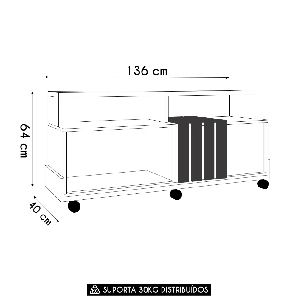 Rack Bancada de TV 50 Pol 136cm Graci Castanho/Off White - HB Móveis