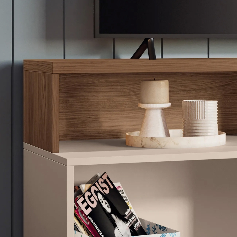 Rack Bancada de TV 50 Pol 136cm Graci Castanho/Off White - HB Móveis