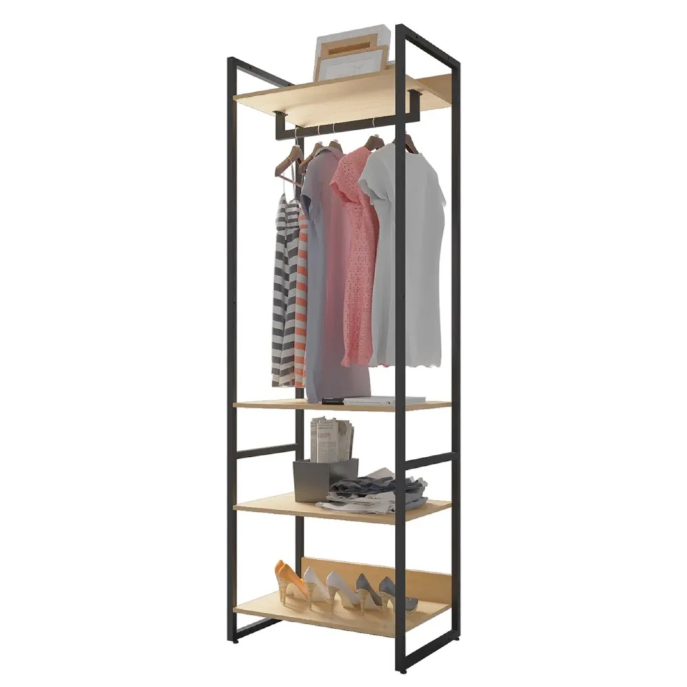 Guarda Roupa Closet 4 Prateleiras Indy F02 Nature Texturizado - Mpozenato