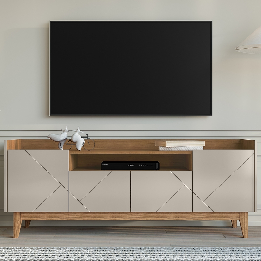 Rack Bancada TV 60 Pol 158cm Pé Madeira Margot Off/Cedro C14 - Mpozenato