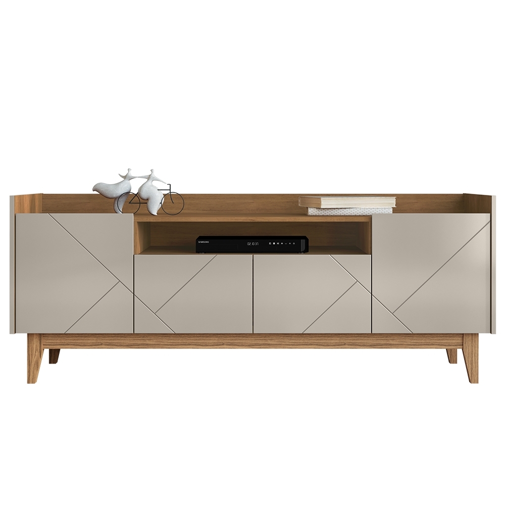 Rack Bancada TV 60 Pol 158cm Pé Madeira Margot Off/Cedro C14 - Mpozenato