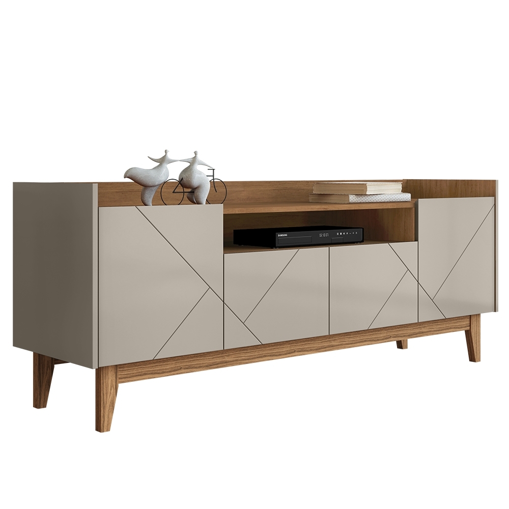 Rack Bancada TV 60 Pol 158cm Pé Madeira Margot Off/Cedro C14 - Mpozenato