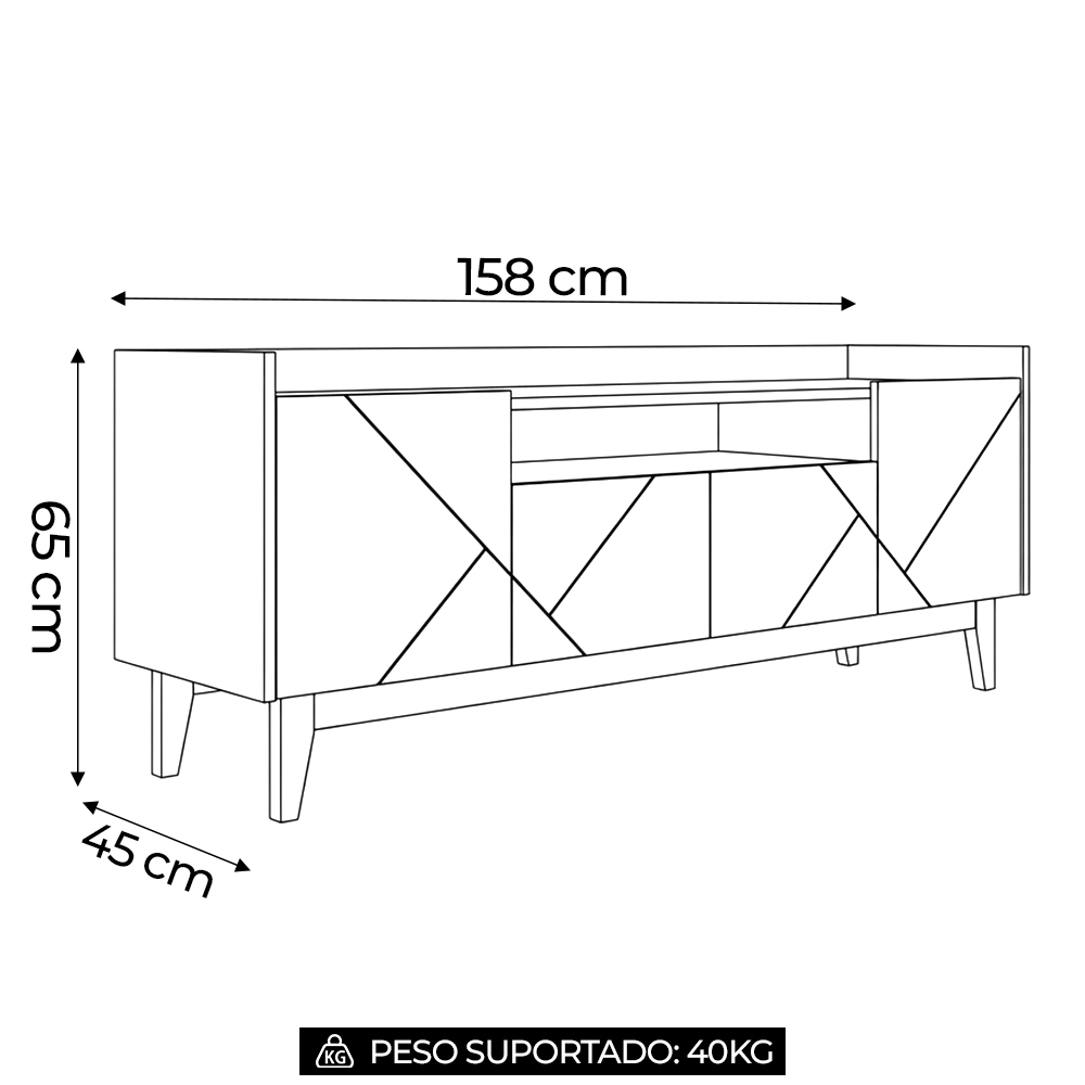 Rack Bancada TV 60 Pol 158cm Pé Madeira Margot Off/Cedro C14 - Mpozenato